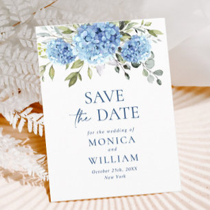 Elegant Blue Hydrangea Wedding Save the Date Postkarte