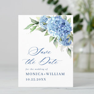 Elegant Blue Hydrangea Wedding Save the Date Postkarte