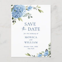 Elegant Blue Hydrangea Wedding Save the Date