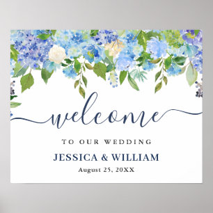 Elegant Blue Hydrangea Wedding Welcome Sign Poster