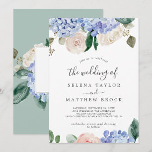 Elegant Blue Hydrangea   Weiß die Hochzeit von Einladung