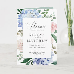 Elegant Blue Hydrangea Weiße geklappte Hochzeit Programm
