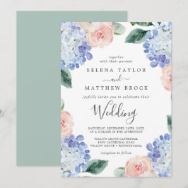Elegant Blue Hydrangea | Weiße Hochzeit Einladung