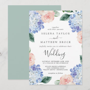 Elegant Blue Hydrangea   Weiße Hochzeit Einladung