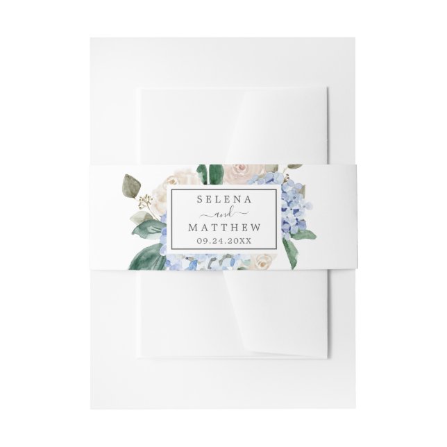 Elegant Blue Hydrangea | Weiße Hochzeit Einladungsbanderole (Vorderseite Beispiel)