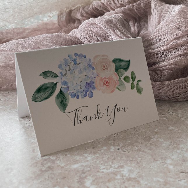Elegant Blue Hydrangea | White Dankycard Dankeskarte (Von Creator hochgeladen)