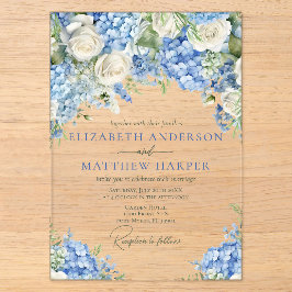 Elegant Blue Hydrangea White Roses Floral Wedding Acryleinladungen