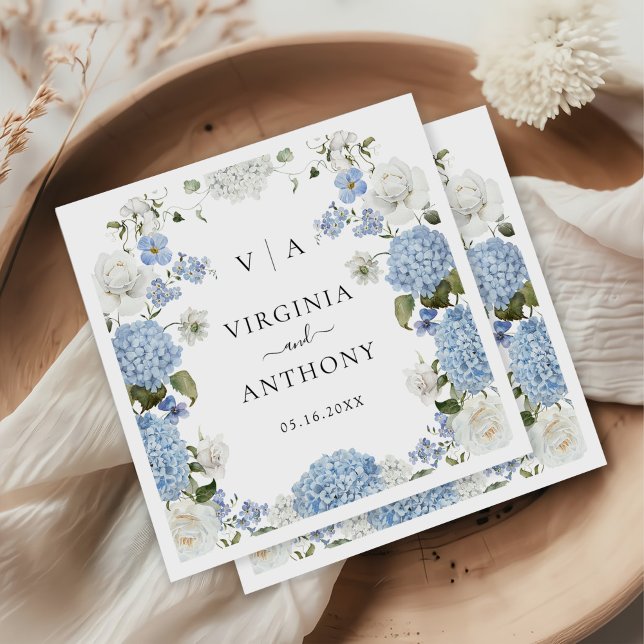 Elegant Blue Hydrangea White Roses Floral Wedding Serviette (Von Creator hochgeladen)