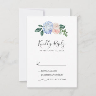 Elegant Blue Hydrangea White Simple RSVP Card