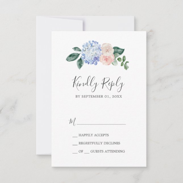 Elegant Blue Hydrangea | White Simple RSVP Card Karte (Vorderseite)