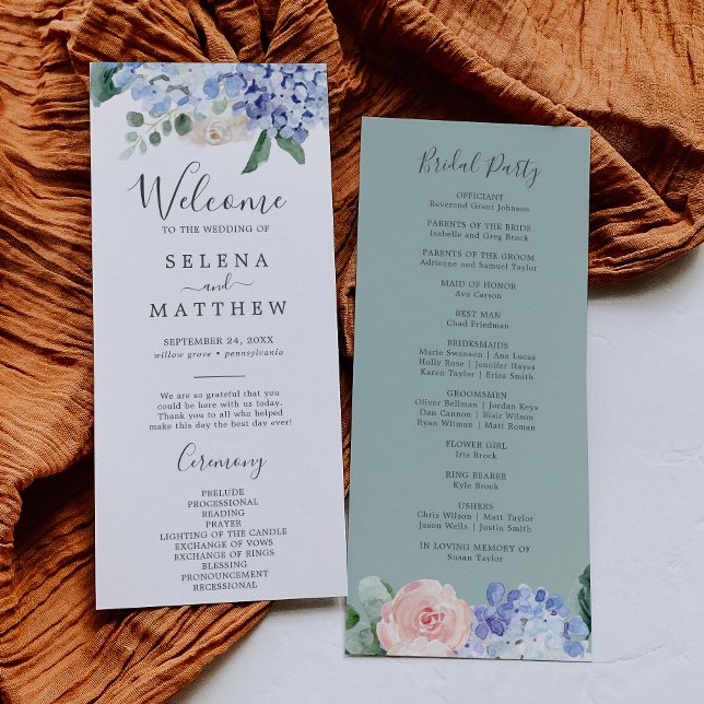 Elegant Blue Hydrangea | White Wedding Program Programm (Von Creator hochgeladen)