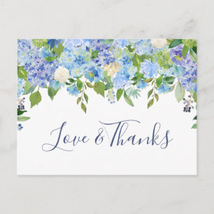 Elegant Blue Hydrangeas Grüne Vielen Dank Postkarte