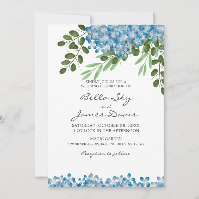Elegant Blue Hydrangeas Hochzeitseinladung Einladung (Vorderseite)