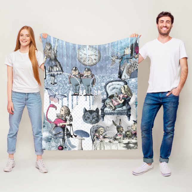Elegant Blue Ice Alice im Wunderland Silver Glitte Fleecedecke (Beispiel)