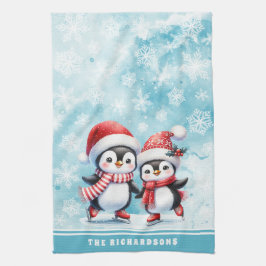 Elegant Blue Ice Skaten Pinguins - Weihnachten Geschirrtuch
