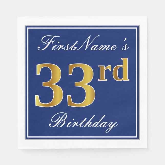 Elegant Blue, Imitate Gold 33. Geburtstag; Individ Serviette (Vorderseite)