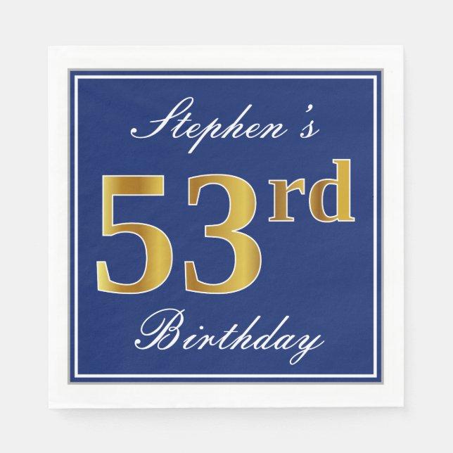 Elegant Blue, Imitate Gold 53. Geburtstag; Individ Serviette (Vorderseite)
