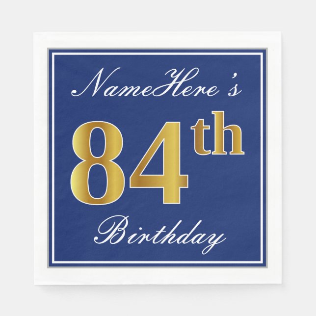 Elegant Blue, Imitate Gold 84. Geburtstag; Individ Serviette (Vorderseite)
