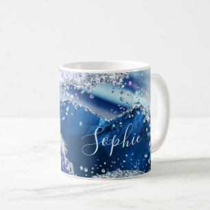 Elegant Blue Imitats Holo Glitzer Agate Kaffeetasse