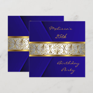 Elegant Blue Imitats Velvet Gold Trim 25. Einladung