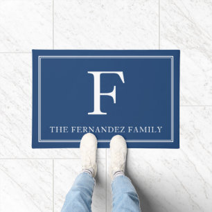 Elegant Blue Initial Familienname Fußmatte