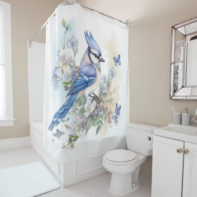 Elegant Blue Jay Butterflies Painting Duschvorhang (Beispiel)