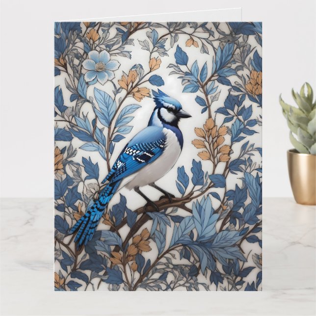 Elegant Blue Jay William Morris Inspiriert Karte (Kleine Pflanze)