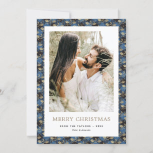 Elegant Blue Kariert Holly Foto Frohe Weihnachten