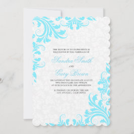 Elegant Blue Lace White Damasks Wedding Einladung