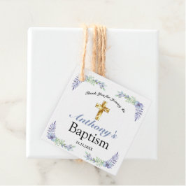 Elegant Blue & Lavender Gold Cross Baby Taufe Geschenkanhänger