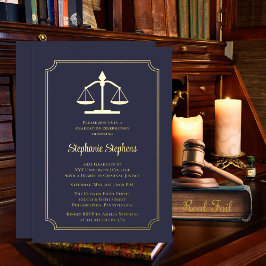 Elegant Blue Law Attorney Graduation Party Folieneinladung