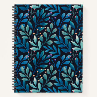 Elegant Blue Leaf Notebook Notizbuch