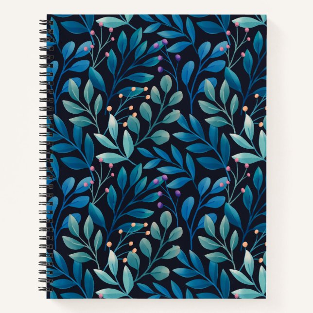 Elegant Blue Leaf Notebook Notizbuch (Vorderseite)