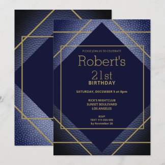 Elegant Blue Leather 21. Geburtstagsfeier Einladung