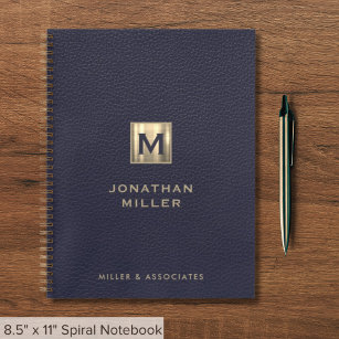 Elegant Blue Leather Gold Initial Notizbuch