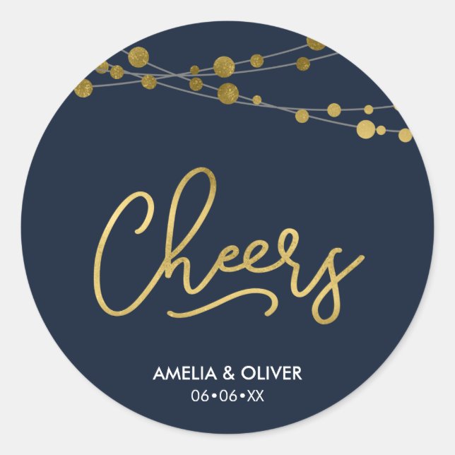 Elegant Blue Lights Imitate Gold Cheers Runder Aufkleber (Vorderseite)