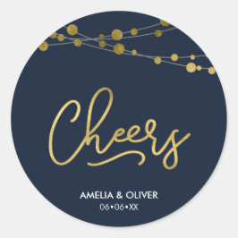 Elegant Blue Lights Imitate Gold Cheers Runder Aufkleber