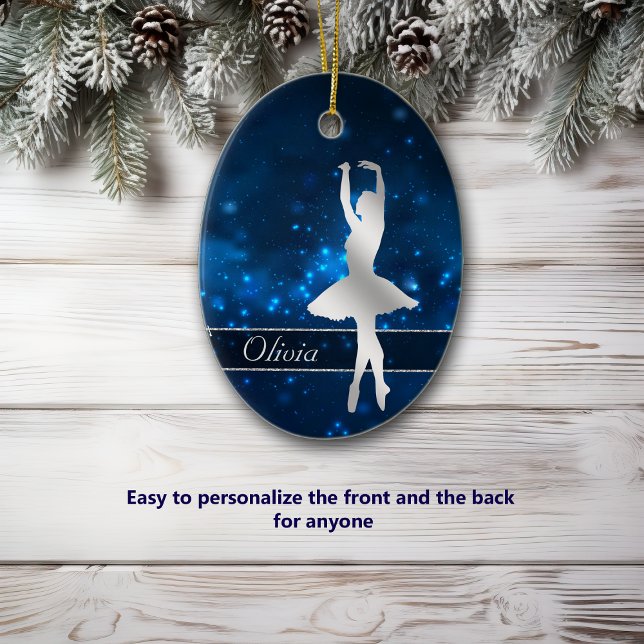 Elegant Blue Lights Silver Ballerina Keramik Ornament (Von Creator hochgeladen)
