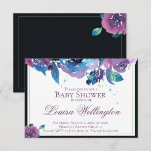 Elegant Blue Lila Twilight Floral Baby Shower Einladung