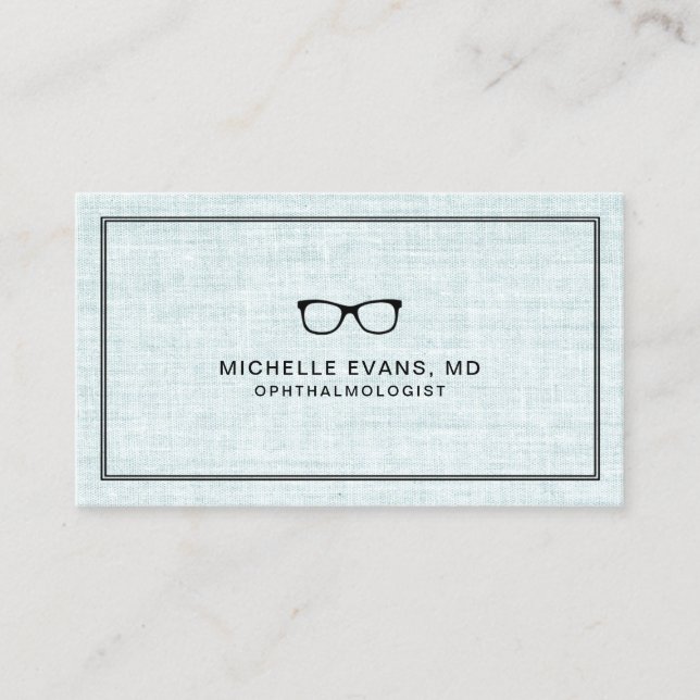 Elegant Blue Linen Ophthalmologist Professional Visitenkarte (Vorderseite)