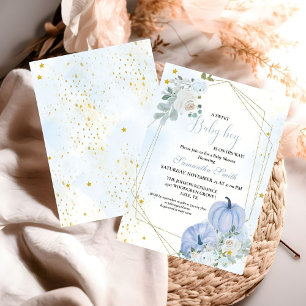 Elegant Blue Little Pumpkin Boy Baby Shower Einladung