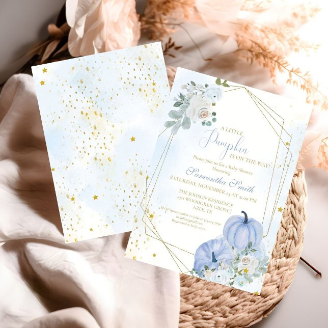 Elegant Blue Little Pumpkin Boy Baby Shower Einladung (Von Creator hochgeladen)