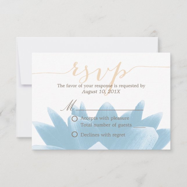 Élégant Blue Lotus Floral Mariage RSVP réponse (Devant)