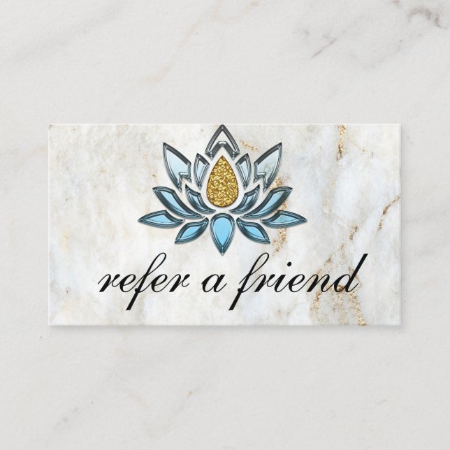 Elegant Blue Lotus Marble  Empfehlungskarte (Vorderseite)