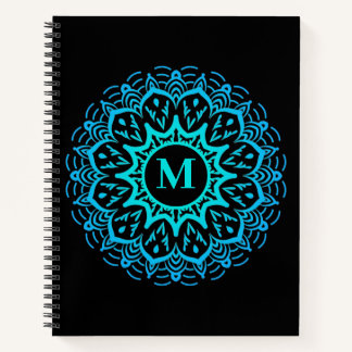 Elegant Blue Mandala Monogram Back to School Notizbuch