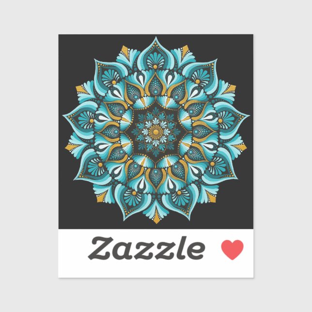 Elegant Blue Mandala | Sacred Geometry Boho | Zen Aufkleber (Blatt)