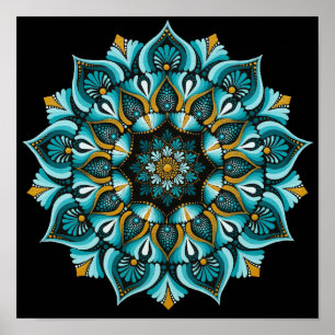 Elegant Blue Mandala   Sacred Geometry Boho   Zen Poster