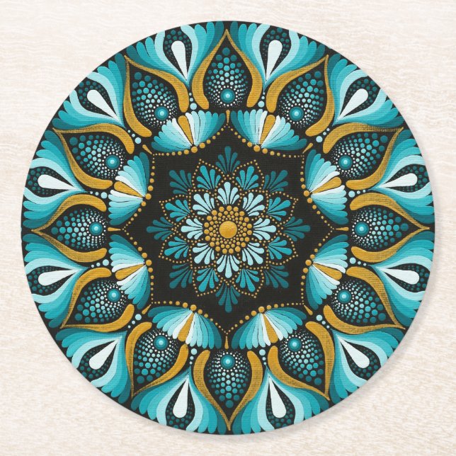 Elegant Blue Mandala | Sacred Geometry Boho | Zen Runder Pappuntersetzer (Vorderseite)