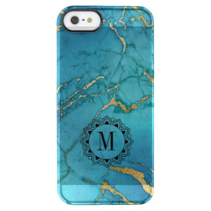 Elegant Blue Marble Stone Monogram Durchsichtige iPhone SE/5/5s Hülle