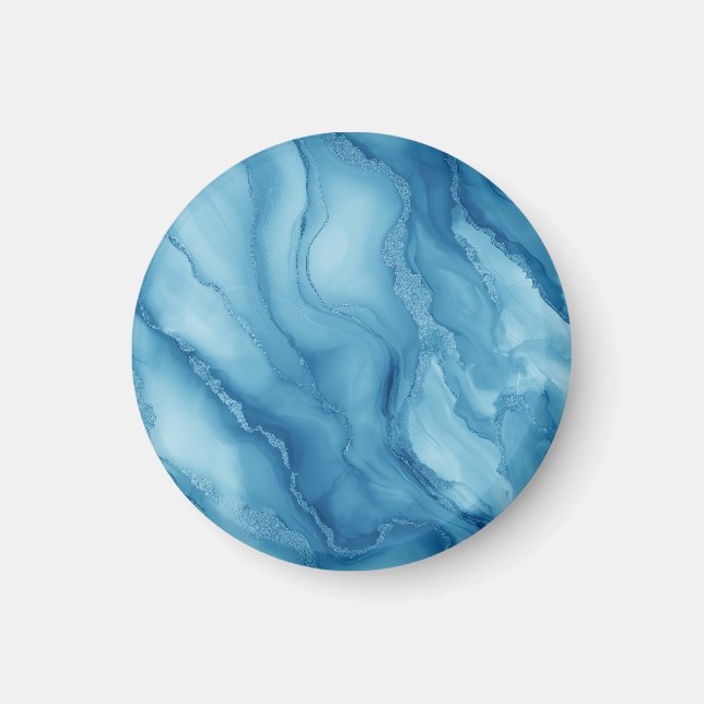 Elegant Blue Marble with Fluid Wave-Like Design  Magnet (Vorne)